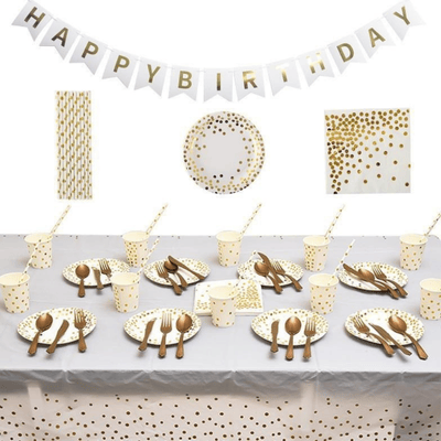 Pink, Black and Gold Dot Disposable Party Tableware Set