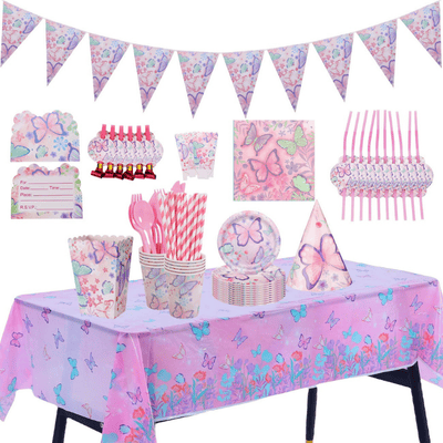 Wholesale Pink Butterfly Theme Disposable Party tableware decoration