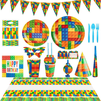 Building Blocks Pattern Carnival Party Disposable Tableware Set