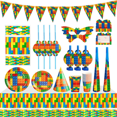 Building Blocks Pattern Carnival Party Disposable Tableware Set