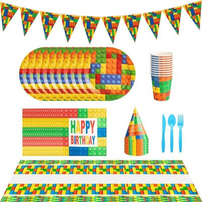 Building Blocks Pattern Carnival Party Disposable Tableware Set