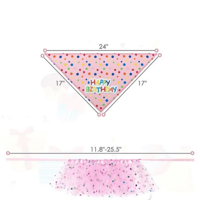 Dog Pet Pink Crown Hat Skirt Bibs Suit Birthday for Dog Party