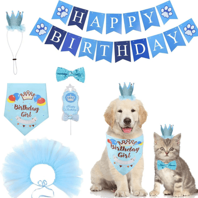Pet Birthday Saliva Towel Dog Cat Holiday Triangle Scarf Party Decoration Set Pet Banner Tiara Tutu 