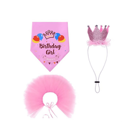 Pet Birthday Saliva Towel Dog Cat Holiday Triangle Scarf Party Decoration Set Pet Banner Tiara Tutu 