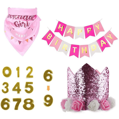 Pet Birthday Saliva Towel Dog Cat Holiday Triangle Scarf Party Decoration Set Pet Banner Tiara Tutu 
