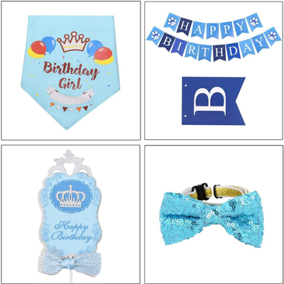 Pet Birthday Saliva Towel Dog Cat Holiday Triangle Scarf Party Decoration Set Pet Banner Tiara Tutu 