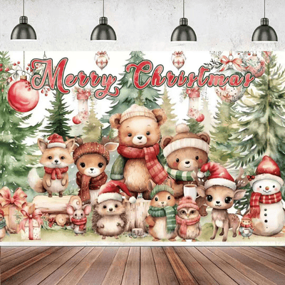 Animal Theme Christmas Backdrop Banner Polyester Background 
