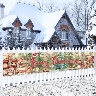 Animal Theme Christmas Backdrop Banner Polyester Background 