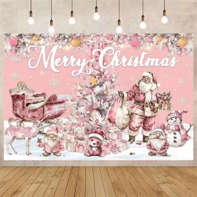 Pink Theme Merry Christmas Decorative Outdoor Banner Backdrop