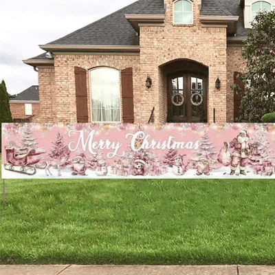 Pink Theme Merry Christmas Decorative Outdoor Banner Backdrop