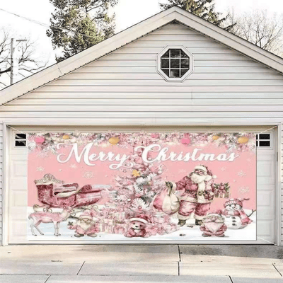 Pink Theme Merry Christmas Decorative Outdoor Banner Backdrop