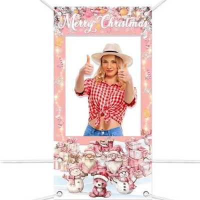 Pink Theme Merry Christmas Decorative Outdoor Banner Backdrop