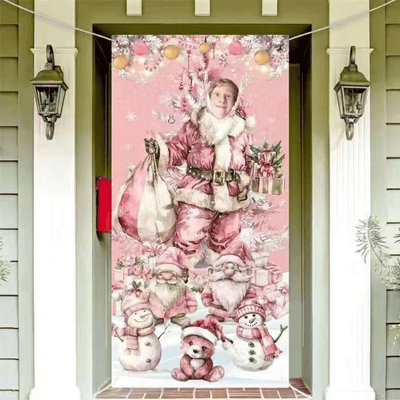 Pink Theme Merry Christmas Decorative Outdoor Banner Backdrop