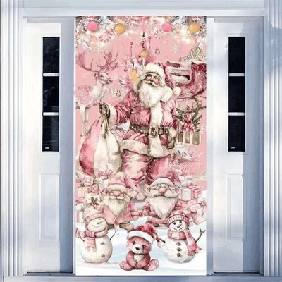 Pink Theme Merry Christmas Decorative Outdoor Banner Backdrop