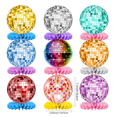 9 Pcs Disco Ball Theme Birthday Honeycomb Centerpieces 