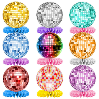 9 Pcs Disco Ball Theme Birthday Honeycomb Centerpieces 