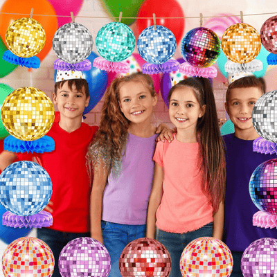 9 Pcs Disco Ball Theme Birthday Honeycomb Centerpieces 