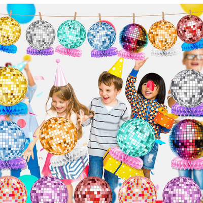 9 Pcs Disco Ball Theme Birthday Honeycomb Centerpieces 