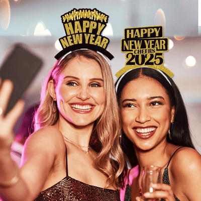 2025 Happy New Year Black Gold Paper Headband Decoration