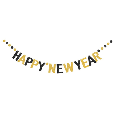 Happy New Year Banner Black and Gold Alphabet for New Year Party 