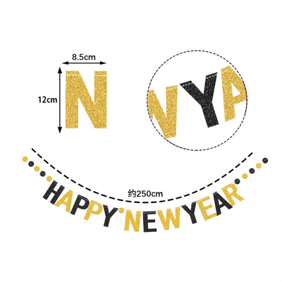 Happy New Year Banner Black and Gold Alphabet for New Year Party 