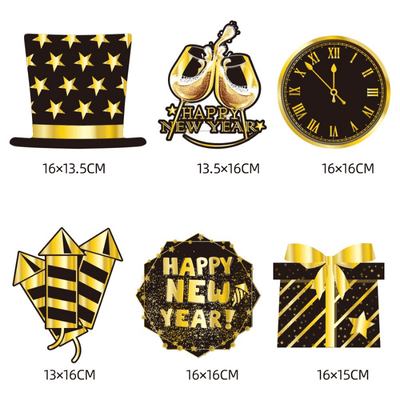 2025 Happy New Year Black Gold Party Banner PVC Spiral Pendant