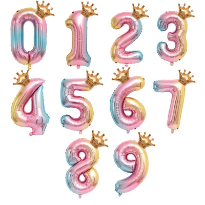 New 32 Inch Princess Gradient Color Number Crown Balloon 