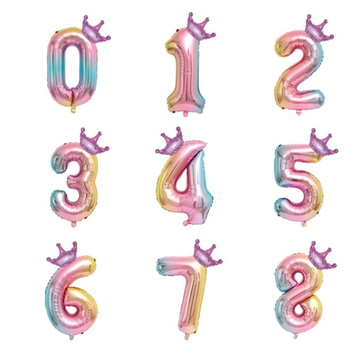 New 32 Inch Princess Gradient Color Number Crown Balloon 
