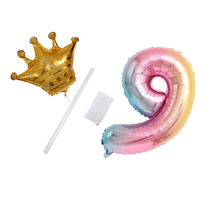 New 32 Inch Princess Gradient Color Number Crown Balloon 