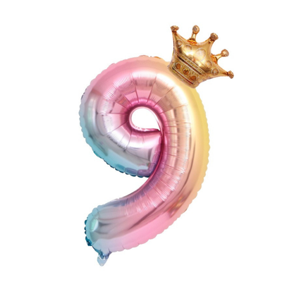 New 32 Inch Princess Gradient Color Number Crown Balloon 