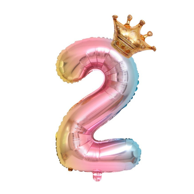 New 32 Inch Princess Gradient Color Number Crown Balloon 