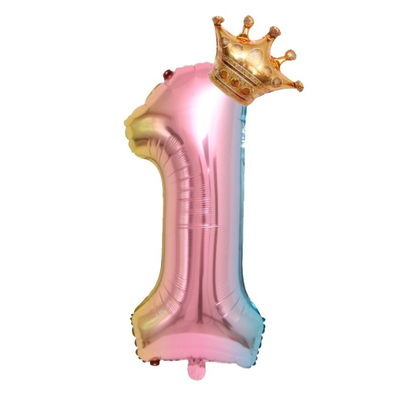 New 32 Inch Princess Gradient Color Number Crown Balloon 