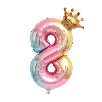 New 32 Inch Princess Gradient Color Number Crown Balloon 