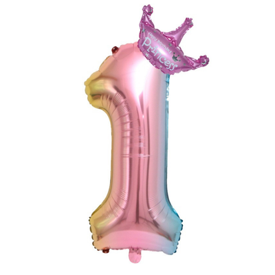 New 32 Inch Princess Gradient Color Number Crown Balloon 