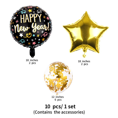 10pcs happy new year party confetti foil latex balloon set 