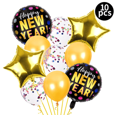 10pcs happy new year party confetti foil latex balloon set 