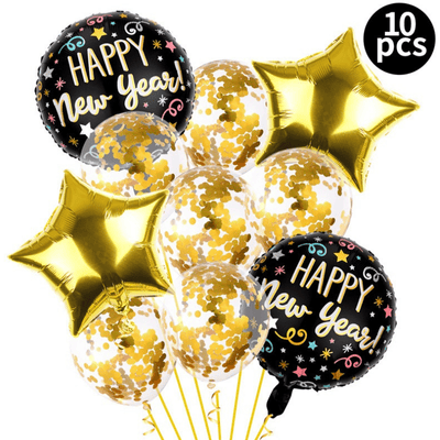10pcs happy new year party confetti foil latex balloon set 
