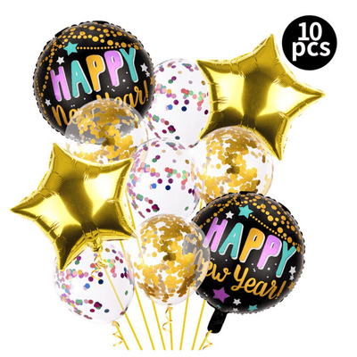 10pcs happy new year party confetti foil latex balloon set 