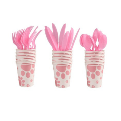 New Pink Dog Paw Birthday Party Disposable Tableware Set 