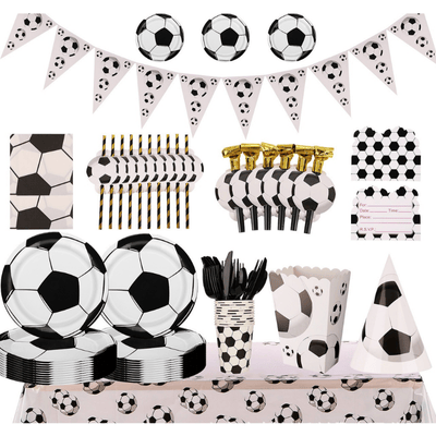 White black football soccer theme tableware set decorations 