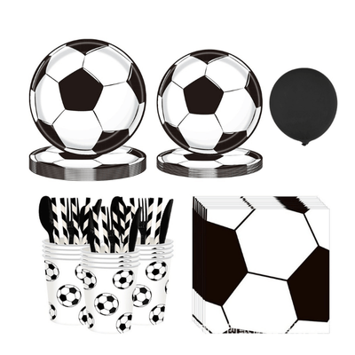 White black football soccer theme tableware set decorations 