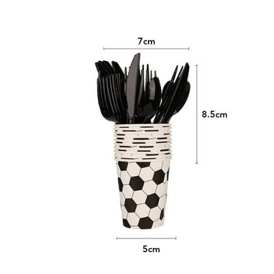 White black football soccer theme tableware set decorations 