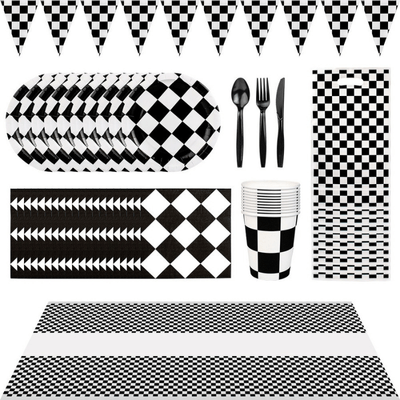  Black and white checkered racecar themed party decoration