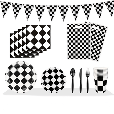  Black and white checkered racecar themed party decoration