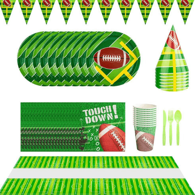 Rugby football disposable dinnerware for kids birthday decor