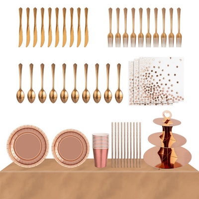 Wedding birthday girls party rose gold dot dinnerware set 
