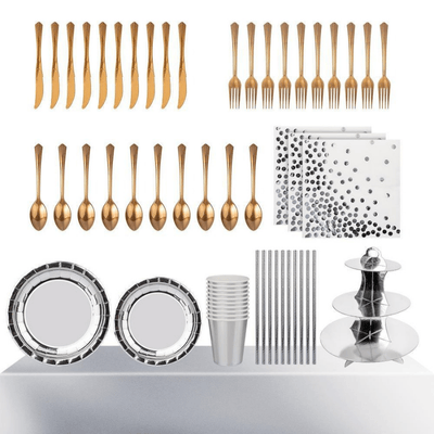 Wedding birthday party silver theme dinnerware tableware set