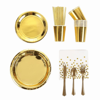 Hot sole gold wedding birthday party foil paper tableware 