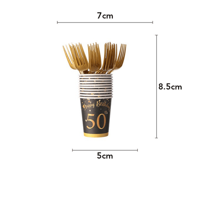 Black gold dot 40th 50th 60th adult birthday party tableware