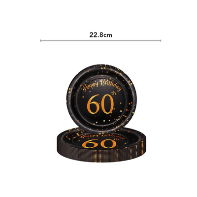 Black gold dot 40th 50th 60th adult birthday party tableware